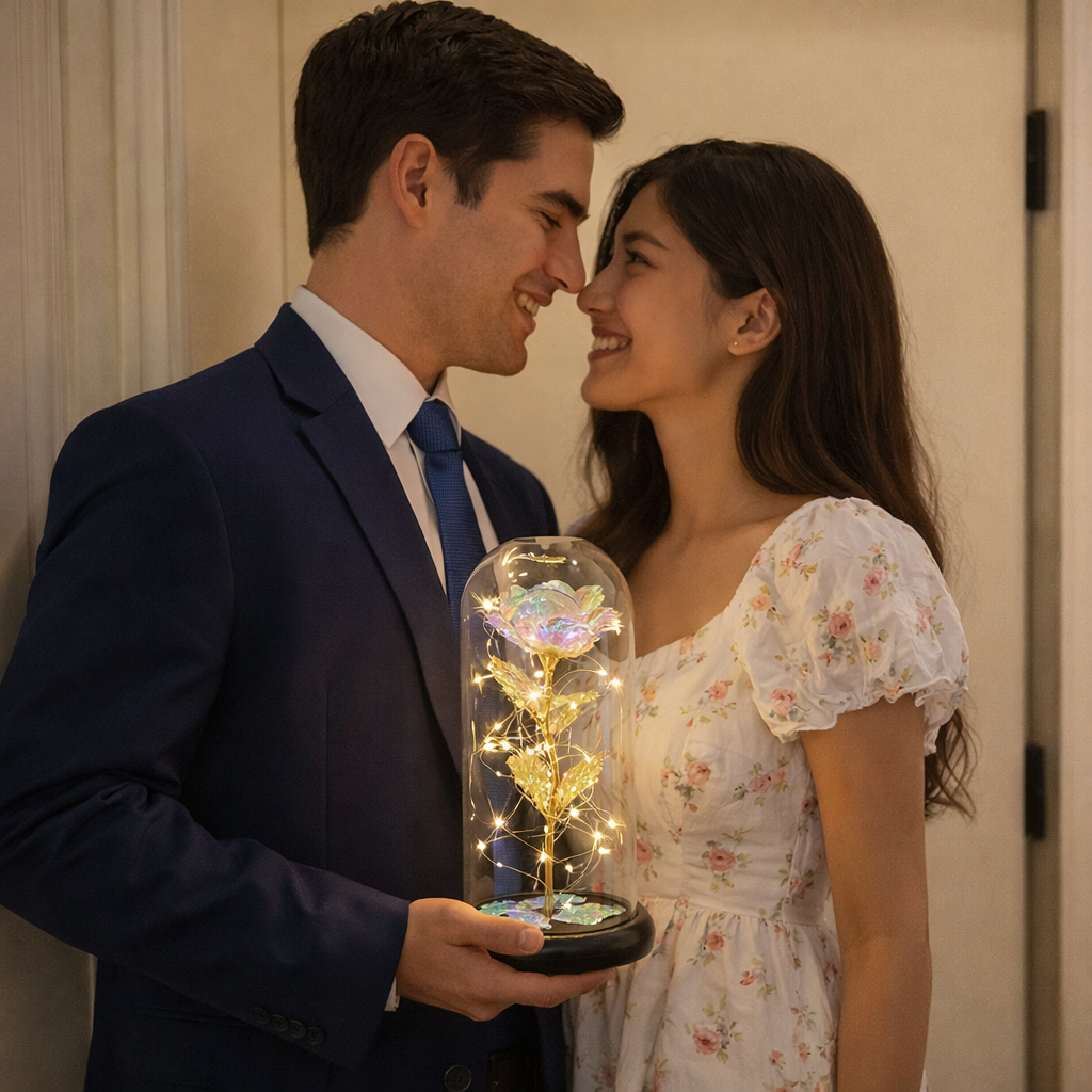 Rosa Eterna con Luces LED: El Símbolo del Amor Infinito (Edición San Valentín)