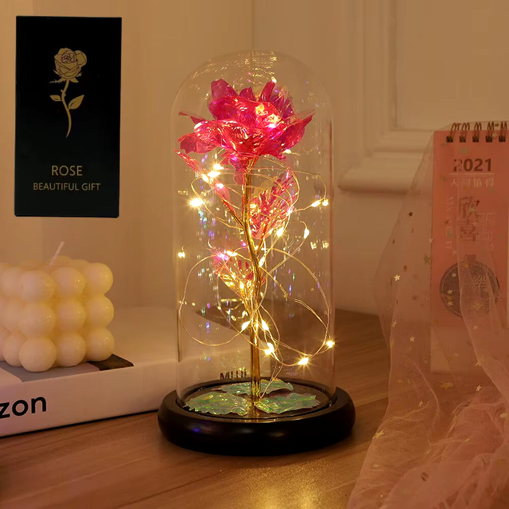 1Pc Hot LED Enchanted Galaxy Rose Eternal Beauty Rose with Fairy Lights in Dome for Valentine'S Day Wedding Party Mother'S Day